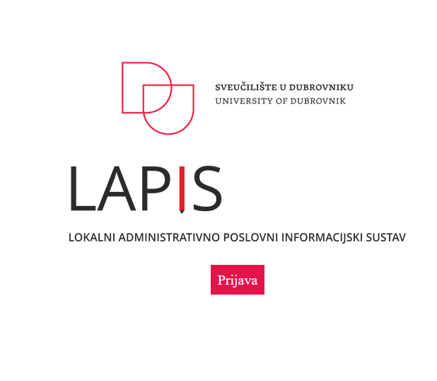 Početna stranica sustava Lapis s logotipom Sveučilišta u Dubrovniku i gumbom Prijava